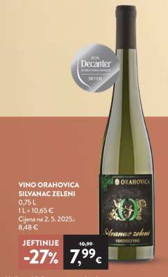 Vino Orahovica Silvanac Zeleni