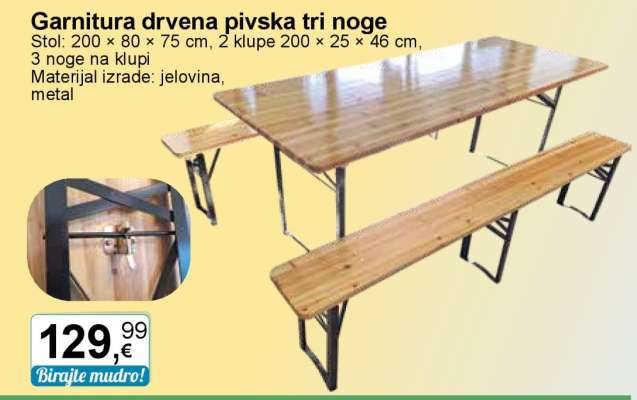 Garnitura drvena pivska tri noge