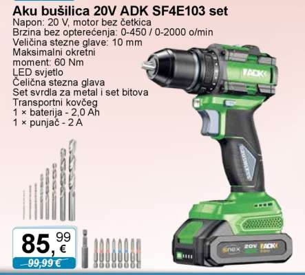 Aku bušilica 20V ADK SF4E103 set