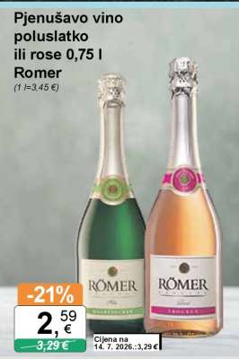 Pjenušavo vino poluslatko ili rose 0,75 l Romer