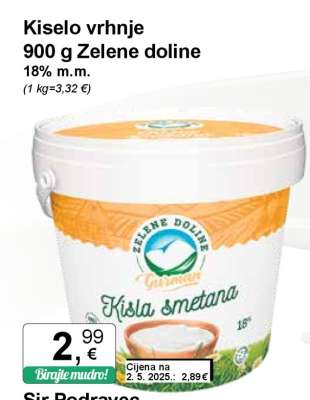 Kiselo vrhnje 900 g Zelene doline