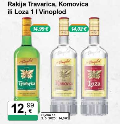 Rakija Travarica, Komovica ili Loza 1 l Vinoplod