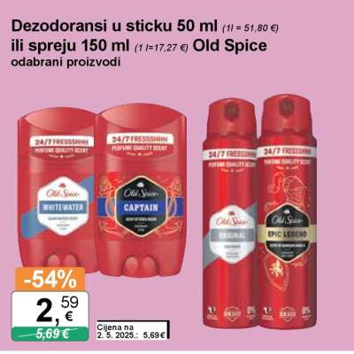 Dezodoransi u sticku 50 ml ili spreju 150 ml Old Spice