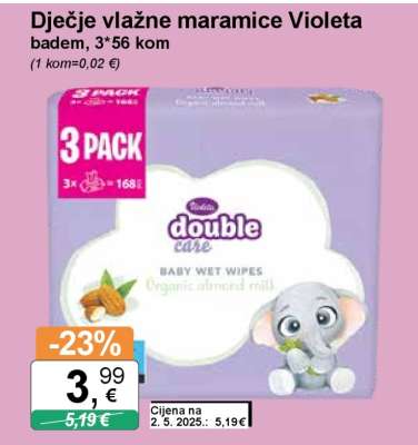 Dječje vlažne maramice Violeta badem, 3*56 kom
