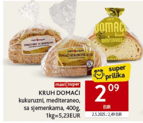 KRUH DOMAĆI kukuruzni, mediteraneo, sa sjemenkama, 400g
