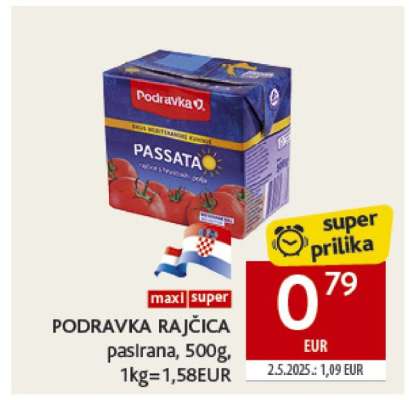 PODRAVKA RAJČICA pasirana, 500g, 1kg=1,58EUR