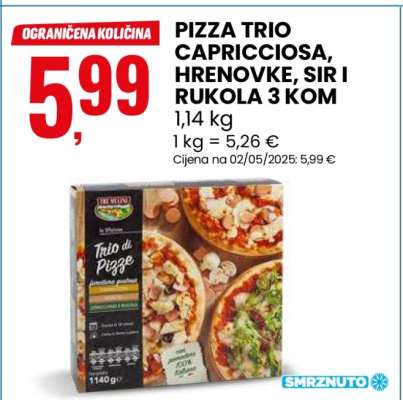 PIZZA TRIO CAPRICCIOSA, HRENOVKE, SIR I RUKOLA, 3 KOM