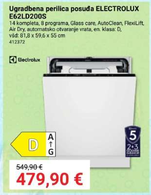 Ugradbena perilica posuđa ELECTROLUX E62LD200S