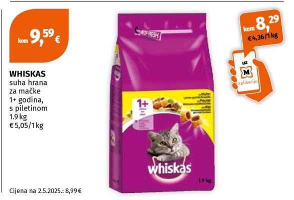 WHISKAS suha hrana za mačke 1+ godina, s piletinom