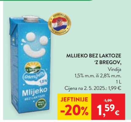 Mlijeko bez laktoze 'z bregov