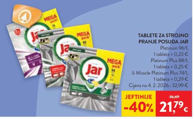 Tablete za strojno pranje posuđa Jar