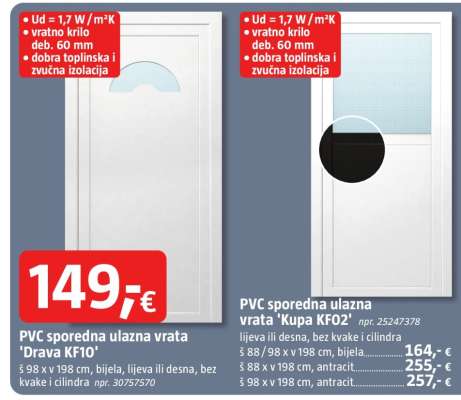 PVC sporedna ulazna vrata 'Drava KF10'