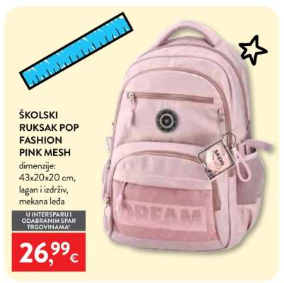 ŠKOLSKI RUKSAK POP FASHION PINK MESH