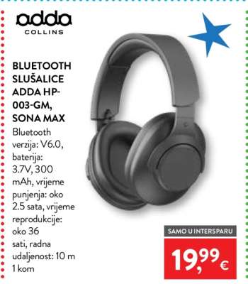 BLUETOOTH SLUŠALICE ADDA HP-003-GM, SONA MAX