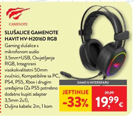 SLUŠALICE GAMENOTE HAVIT HV-H2016D RGB