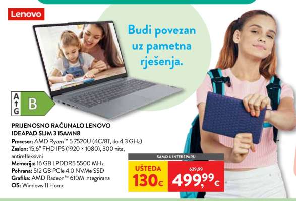 PRIJENOSNO RAČUNALO LENOVO IDEAPAD SLIM 3 15AMN8