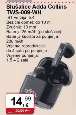 Slušalice Adda Collins TWS-009-WH