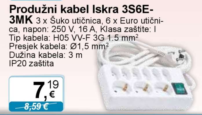 Produžni kabel Iskra 3S6E-3MK