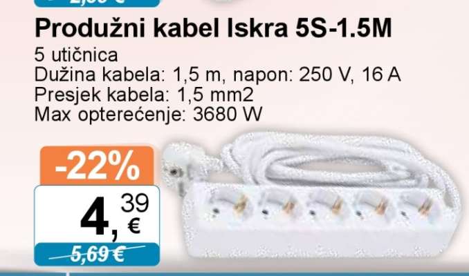 Produžni kabel Iskra 5S-1.5M