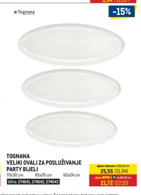 TOGNANA VELIKI OVALI ZA POSLUŽIVANJE PARTY BIJELI