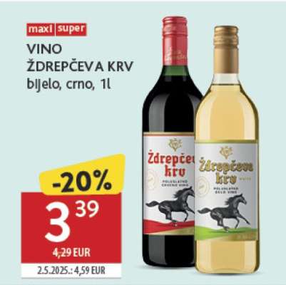 VINO ŽDREPČEVA KRV bijelo, crno, 1l