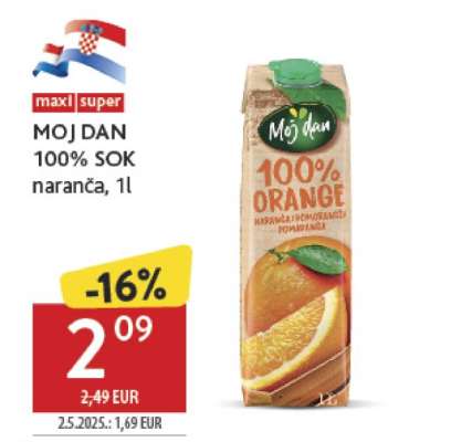 MOJ DAN 100% SOK naranča, 1l