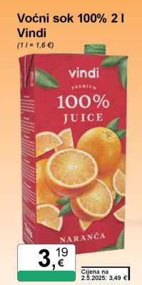 Voćni sok 100% 2 l Vindi