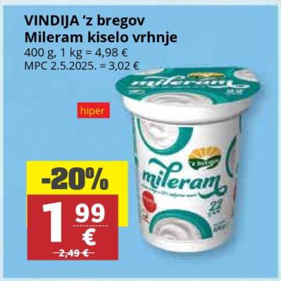 VINDIJA ‘z bregov Mileram kiselo vrhnje