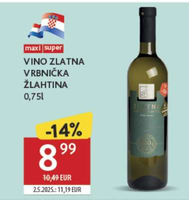 VINO ZLATNA VRBNIČKA ŽLAHTINA 0,75l