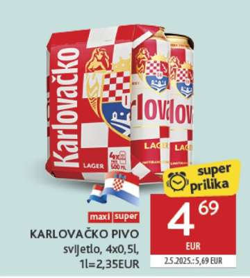 KARLOVAČKO PIVO svijetlo, 4x0,5l, 1l=2,35EUR