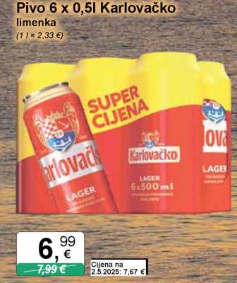 Pivo 6 x 0,5l Karlovačko limenka