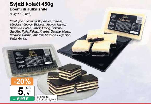 Svježi kolači 450g Boemi ili Julka šnite