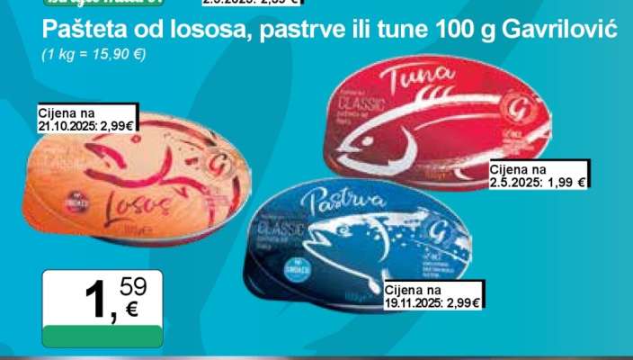 Pašteta od lososa, pastrve ili tune 100 g Gavrilović