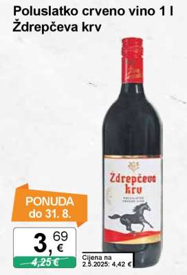 Poluslatko crveno vino 1 l Ždrepčeva krv