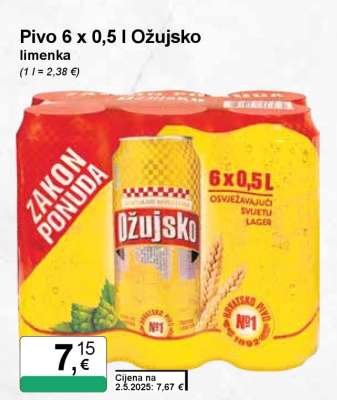 Pivo 6 x 0,5 l Ožujsko limenka