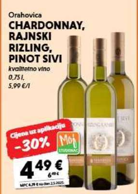 Orahovica Chardonnay, Rajnski Rizling, Pinot Sivi