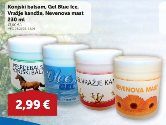 Konjski balsam, Gel Blue Ice, Vražje kandže, Nevenova mast