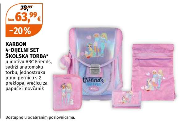 KARBON 4-DIJELNI SET ŠKOLSKA TORBA