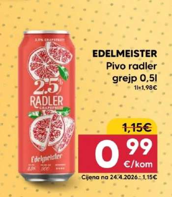 EDELMEISTER Pivo radler grejp 0,5l