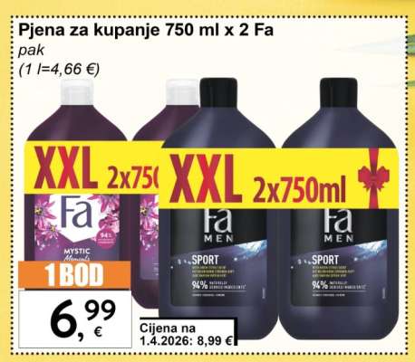 Pjena za kupanje 750 ml x 2 Fa