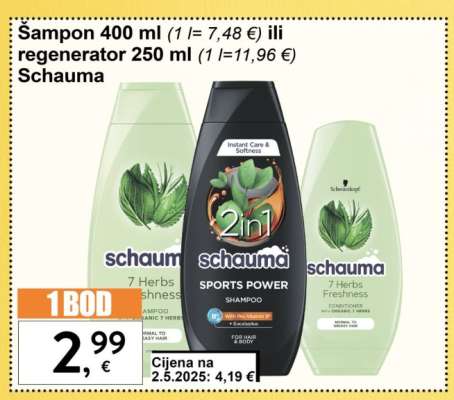 Šampon 400 ml ili regenerator 250 ml Schauma