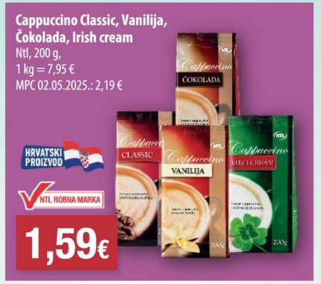 Cappuccino classic, vanilija, čokolada, irish cream