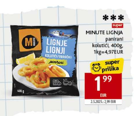 MINUTE LIGNJA panirani kolutići, 400g