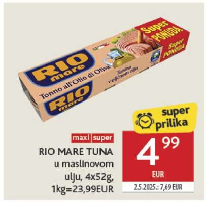 RIO MARE TUNA u maslinovom ulju, 4x52g, 1kg=23,99EUR