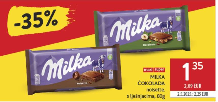 MILKA ČOKOLADA noisette, s lješnjacima, 80g