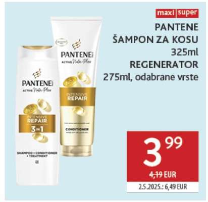 PANTENE ŠAMPON ZA KOSU 325ml REGENERATOR 275ml, odabrane vrste