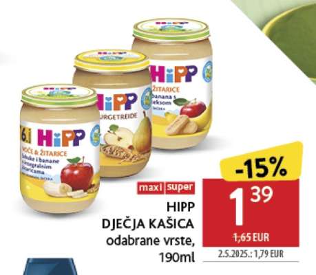 HIPP DJEČJA KAŠICA odabrane vrste, 190ml