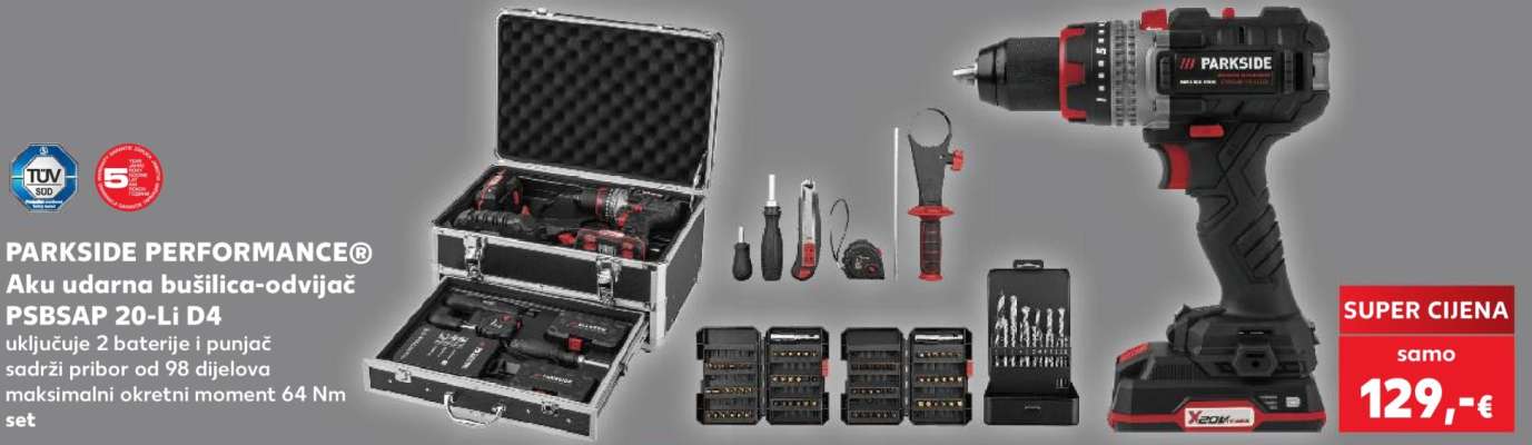 PARKSIDE PERFORMANCE® Aku udarna bušilica-odvijač PSBSAP 20-Li D4