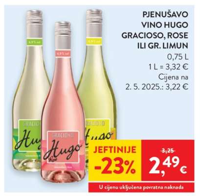 PJENUŠAVO VINO HUGO GRACIOSO, ROSE ILI GR. LIMUN