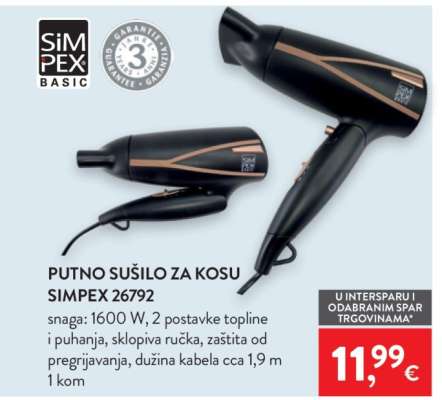 Putno sušilo za kosu Simpex 26792